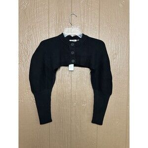 NWT 525 America Black Cropped Knit Shoulder Shrug Button Up Size XS/S Cover